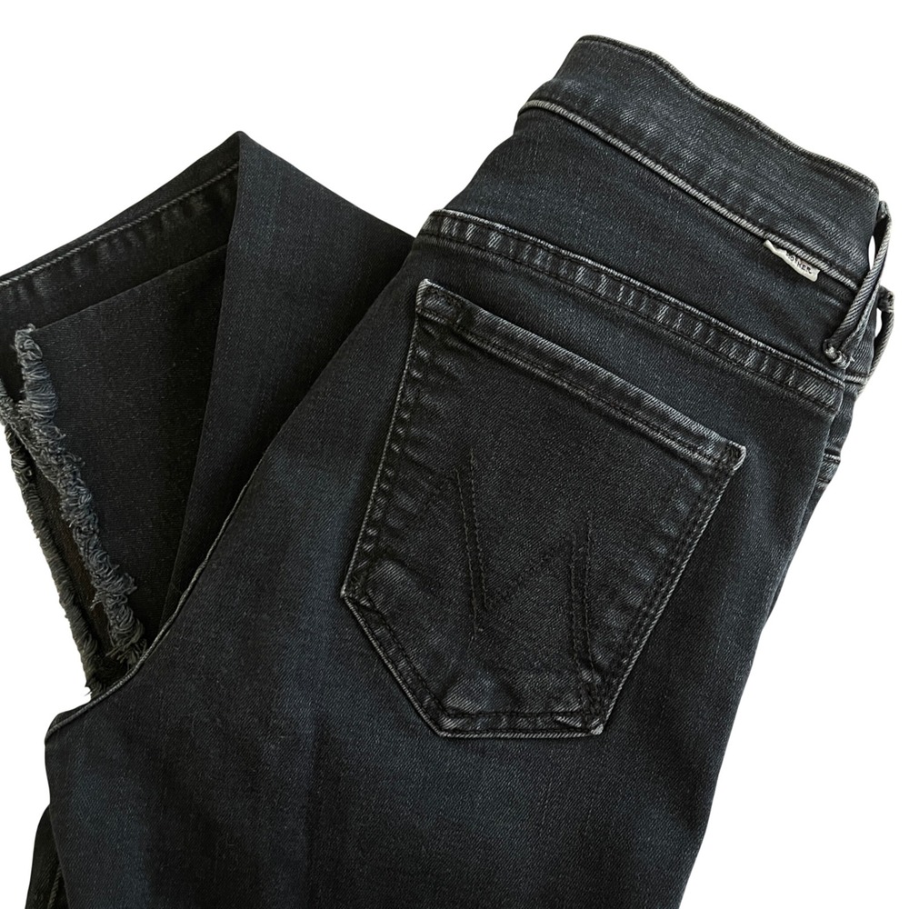 Mother Insider Crop Step Fray Hem Night In Paris Jeans Women 26 Black High Rise - Picture 4 of 16